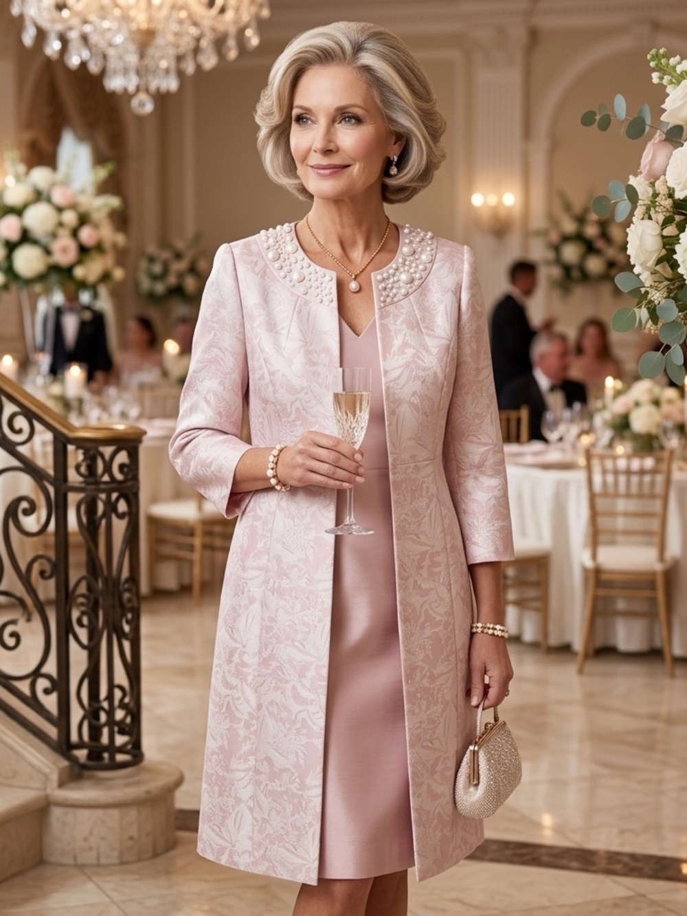 Kasper Pink and White Brocade Coat Size 6